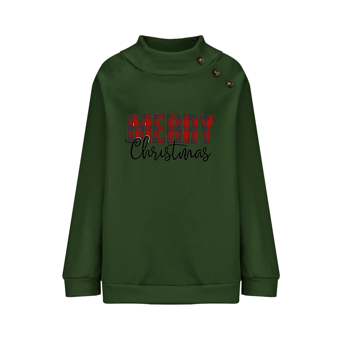 Printed Turtleneck Christmas Letter Loose Sweatshirt Women