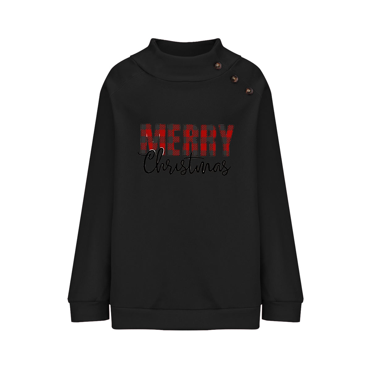Printed Turtleneck Christmas Letter Loose Sweatshirt Women