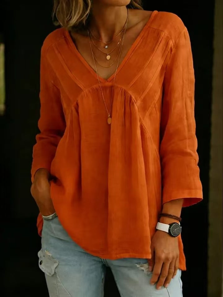 Solid-color Casual Loose-fitting Long-sleeve Top For Women