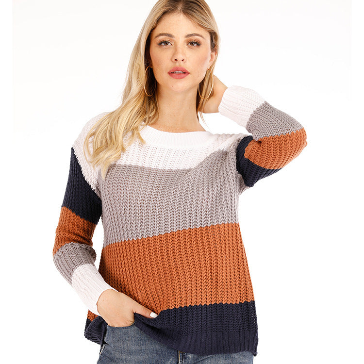 Striped Pullover Loose Rainbow Knit Sweater Women