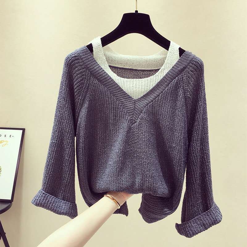 Knit Sweater Women Loose Sweater Bottoming Top Lazy Style
