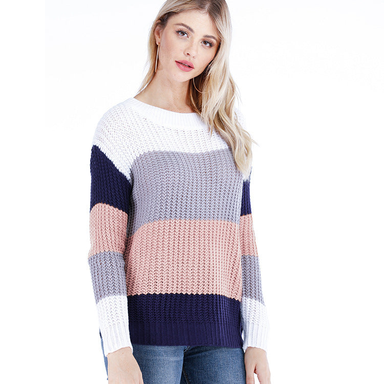 Striped Pullover Loose Rainbow Knit Sweater Women