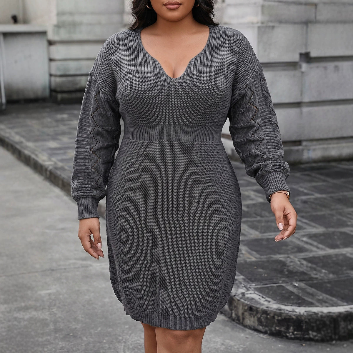 New Autumn Winter V-Neck Knitted Dress For Women