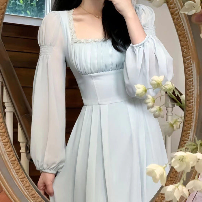 Autumn And Winter Retro Princess Style Square Collar Dress Women