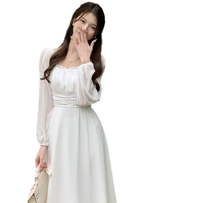 Autumn And Winter Retro Princess Style Square Collar Dress Women