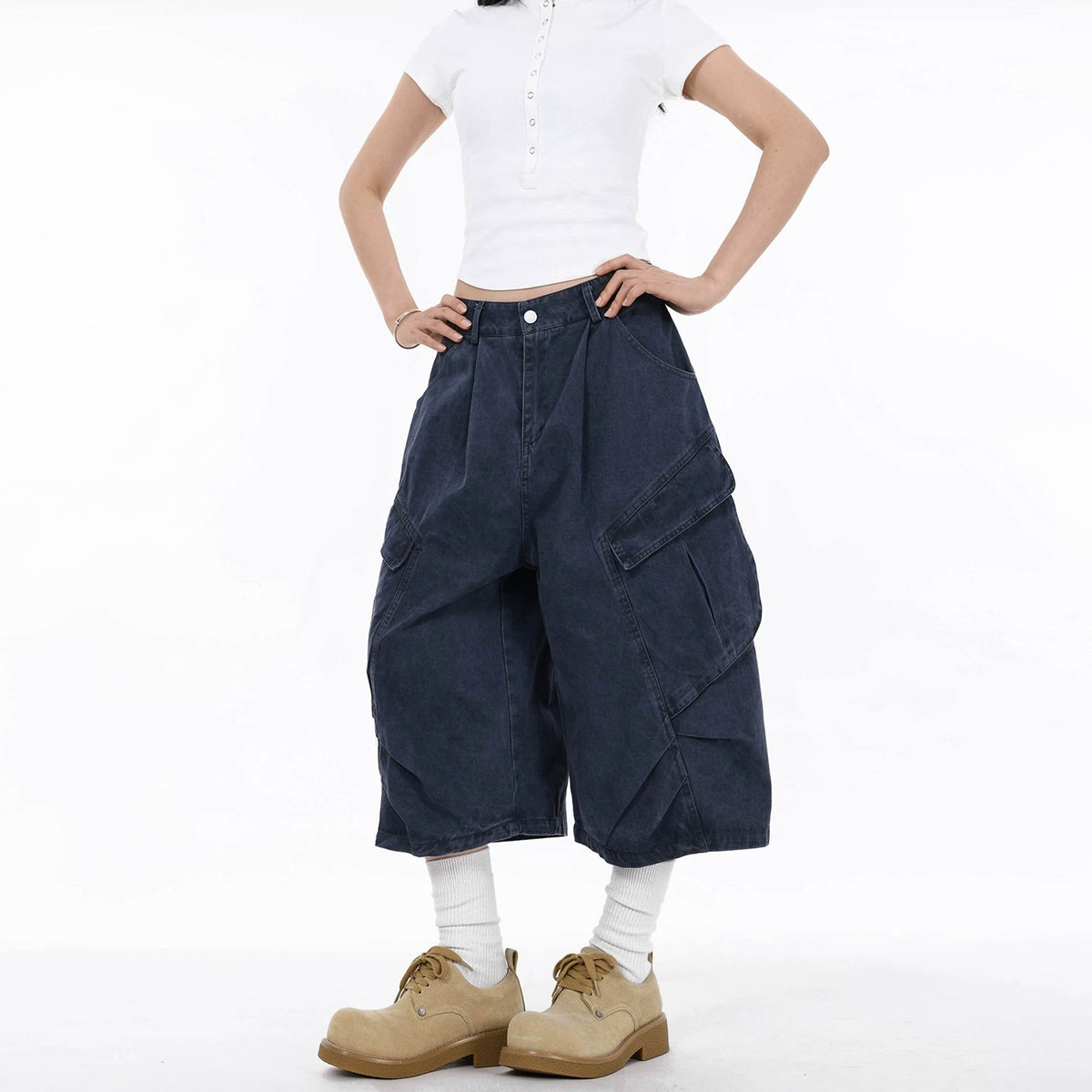 Fashionable Pants Women's American-style Oversized-pocket Capri Pa