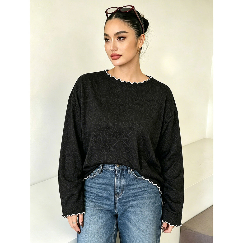 Loose-fitting Crew-neck Long-sleeve T-shirt For Women