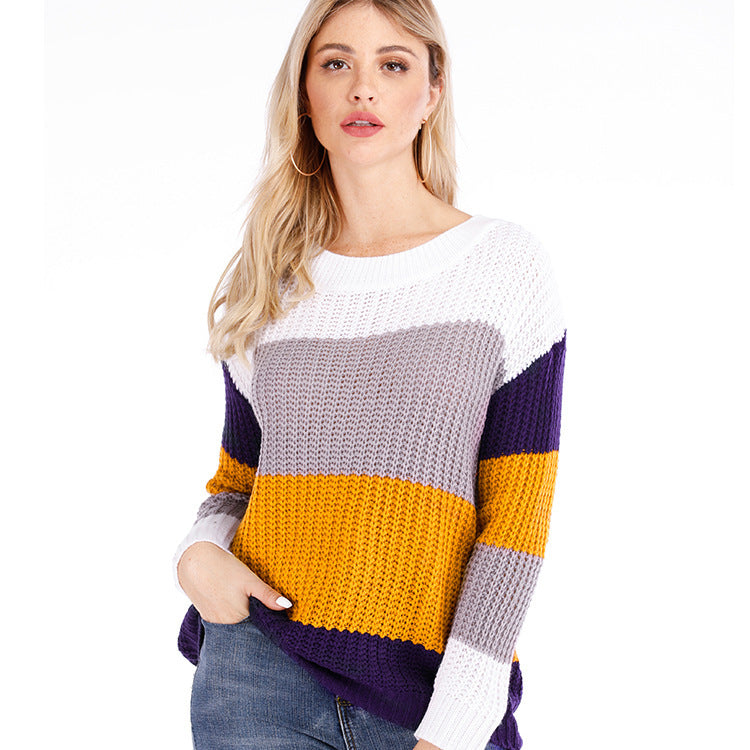 Striped Pullover Loose Rainbow Knit Sweater Women