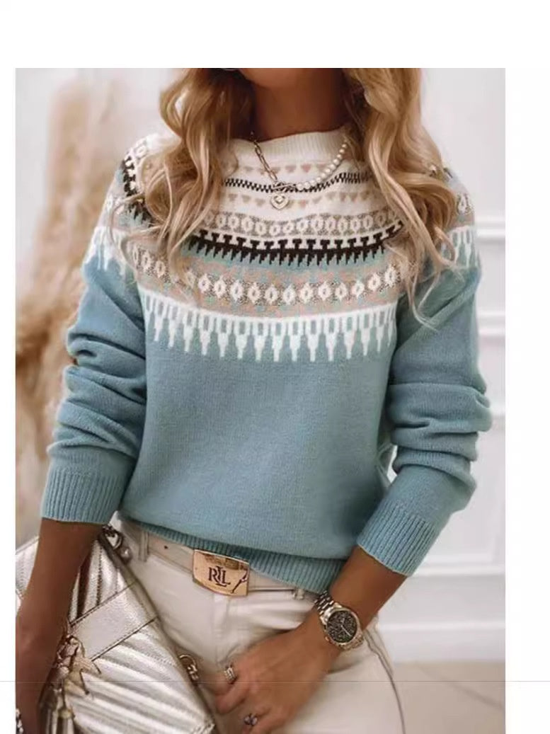 Sweater Women Round Neck Multicolor Loose