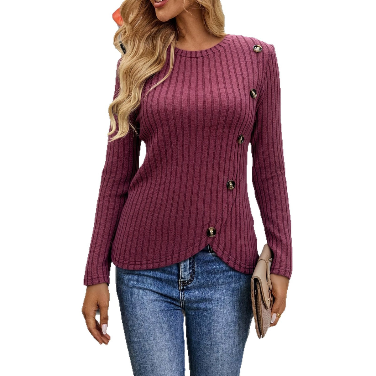 Ribbed Brushed-knit Sweater For Women