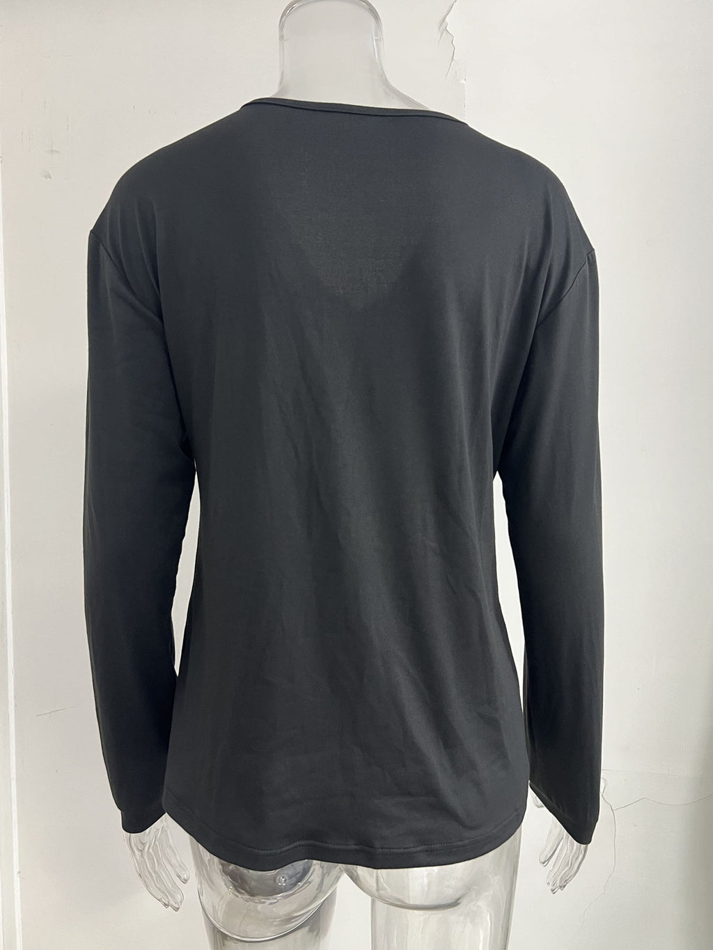 Women VNeck Long Sleeve Blouse Casual Loose Top With Decor Flap Pockets