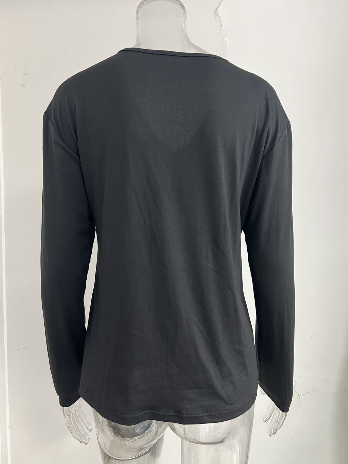 Women VNeck Long Sleeve Blouse Casual Loose Top With Decor Flap Pockets