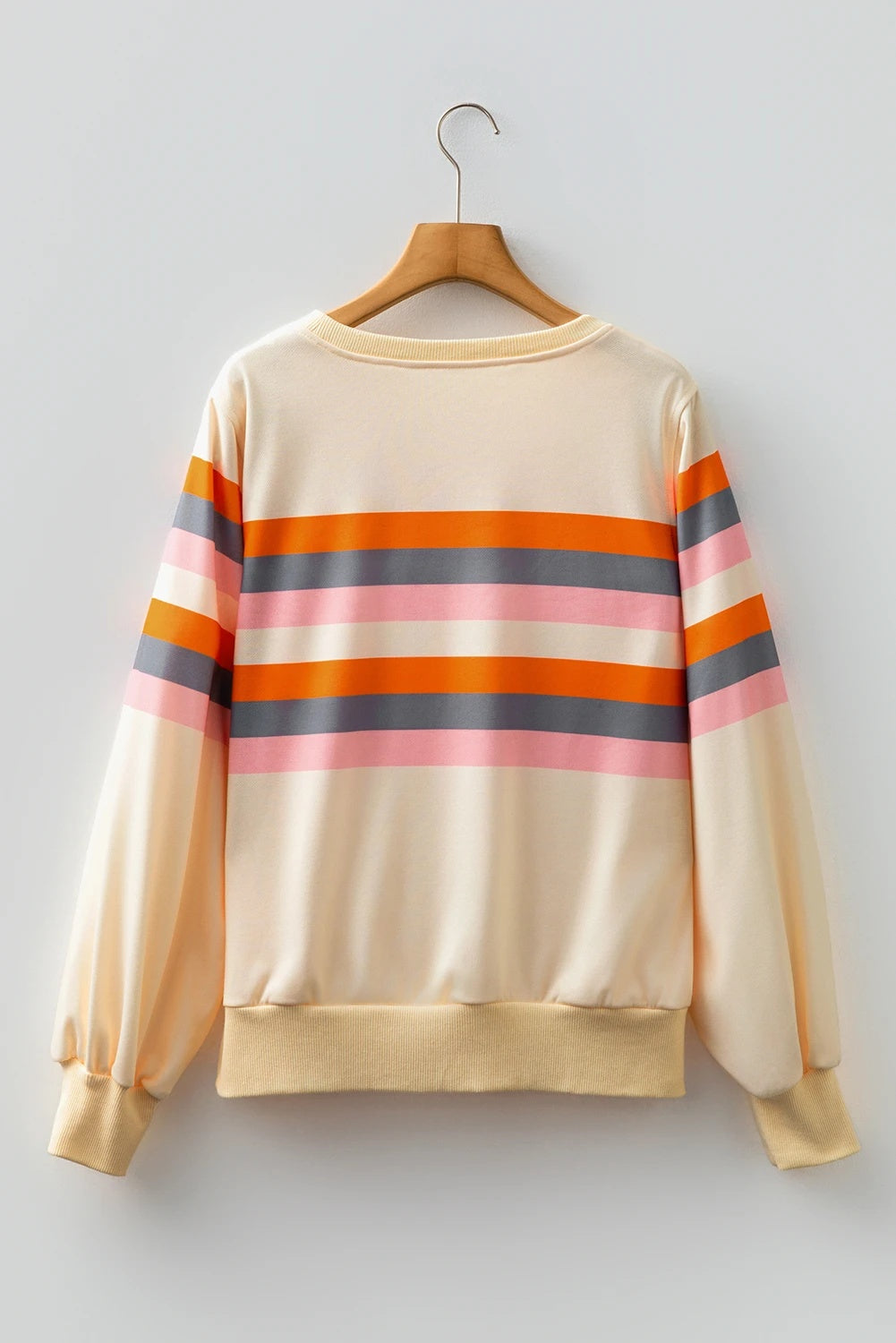 Striped Puff Sleeve Casual Sweatshirt Women