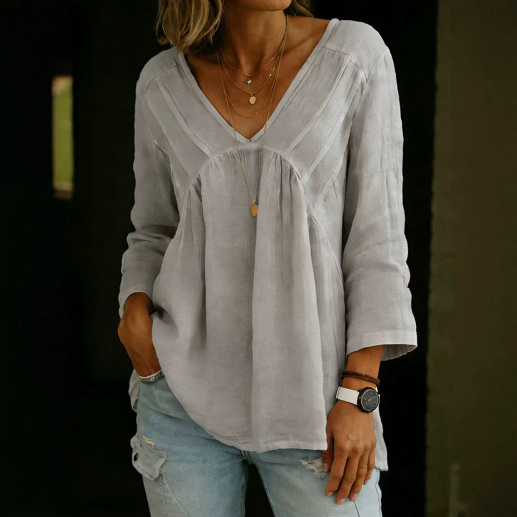 Solid-color Casual Loose-fitting Long-sleeve Top For Women