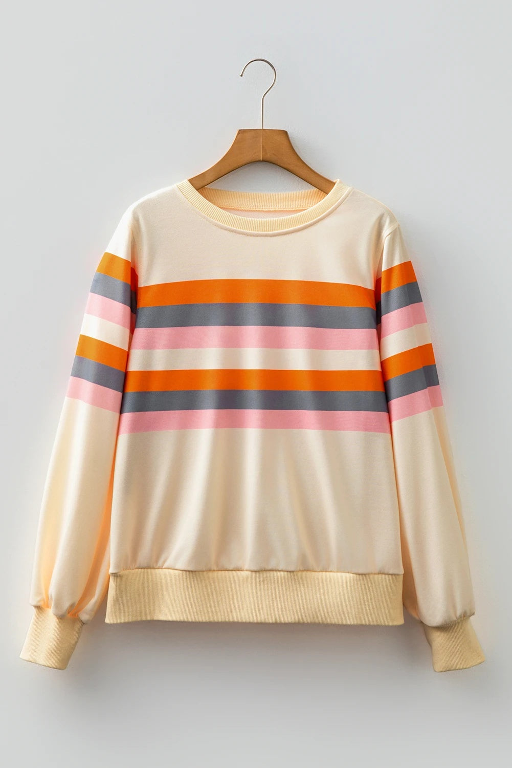 Striped Puff Sleeve Casual Sweatshirt Women