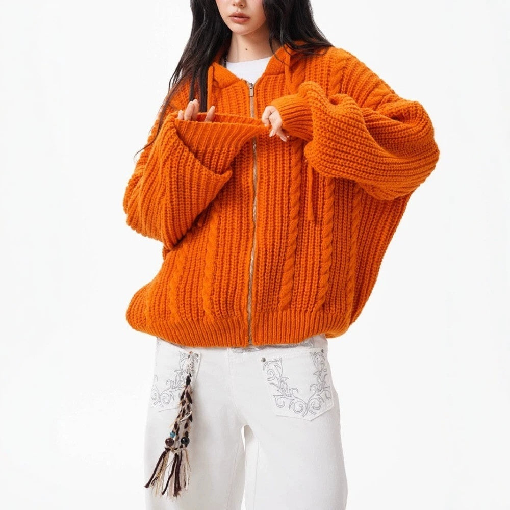 Hooded Cable-knit Sweater Coat For Women