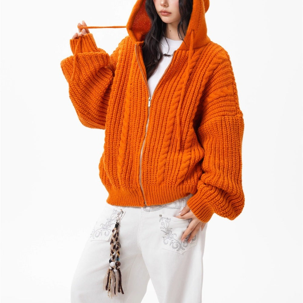 Hooded Cable-knit Sweater Coat For Women