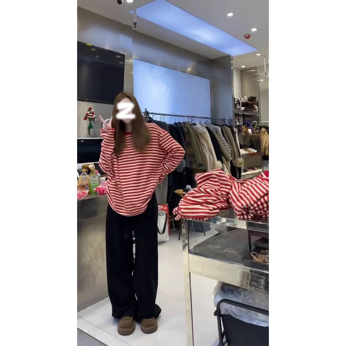 Korean-style Loose Crew-neck Long-sleeve T-shirt For Women