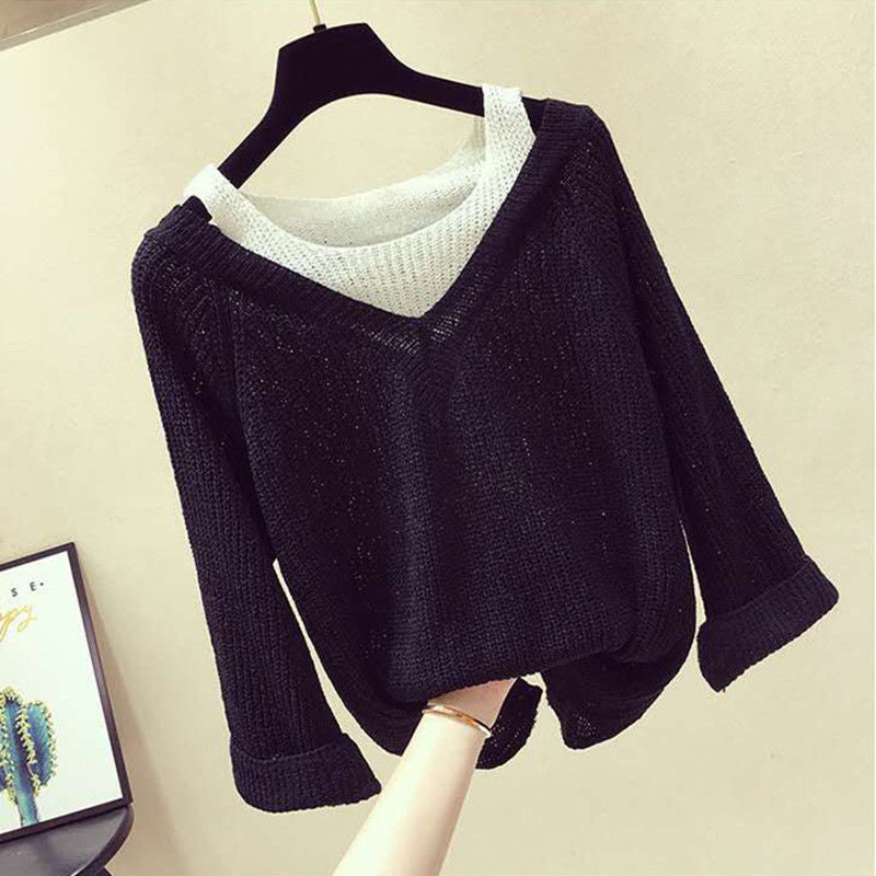 Knit Sweater Women Loose Sweater Bottoming Top Lazy Style
