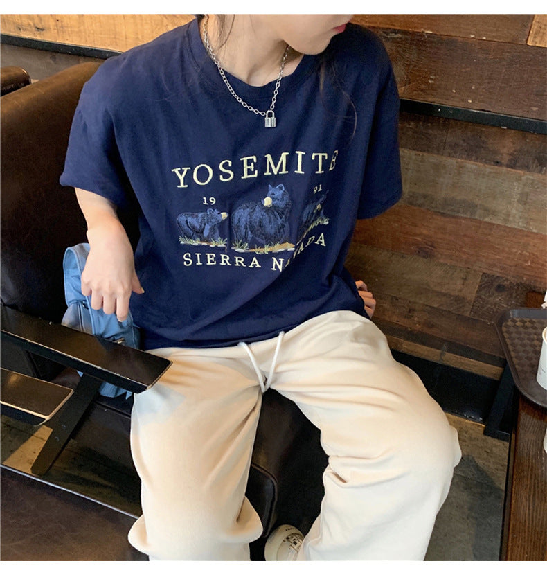 Fashion Women Cartoon Student Loose Top