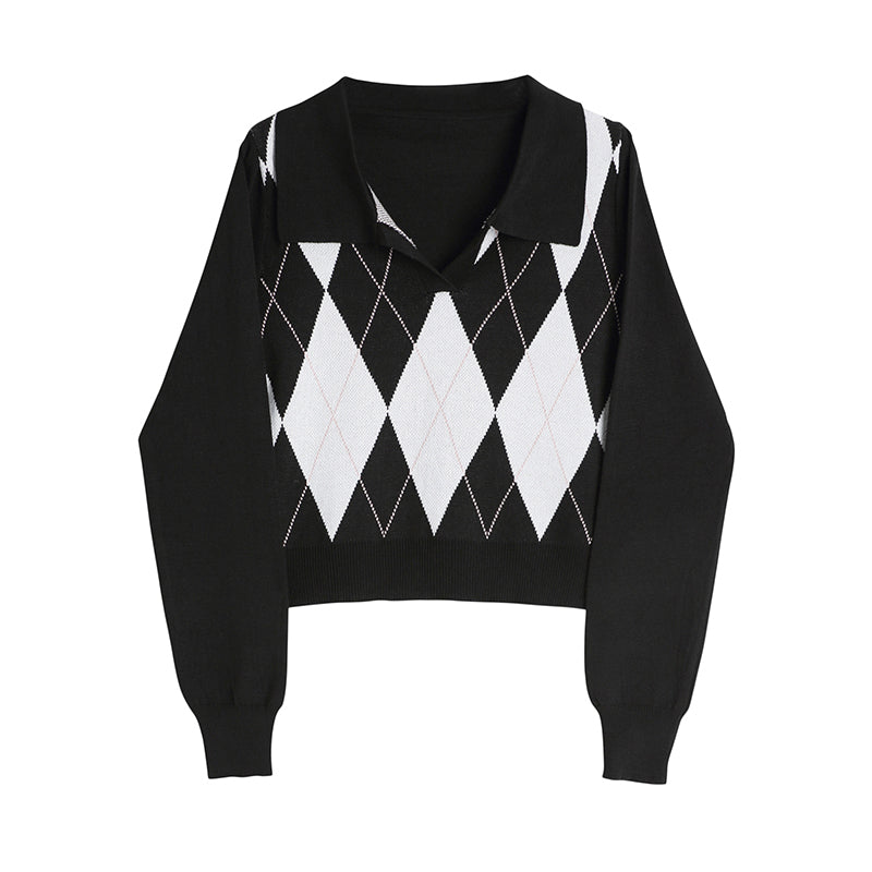 College Style Diamond Knit Sweater Women