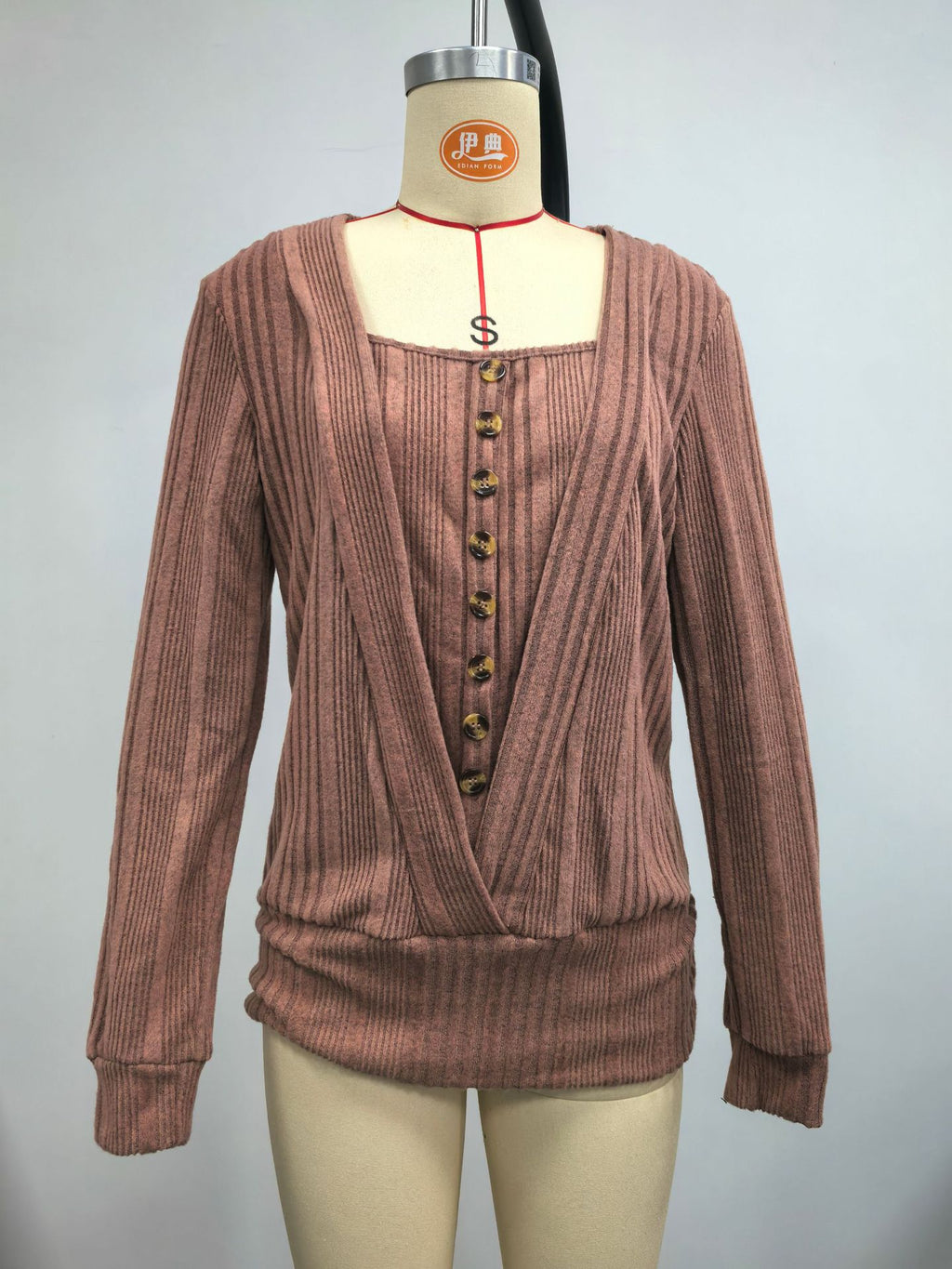 Women Solid Knit Top, Spring Autumn Loose Long Sleeve Shirt With Buttons Casual Fashion Blouse