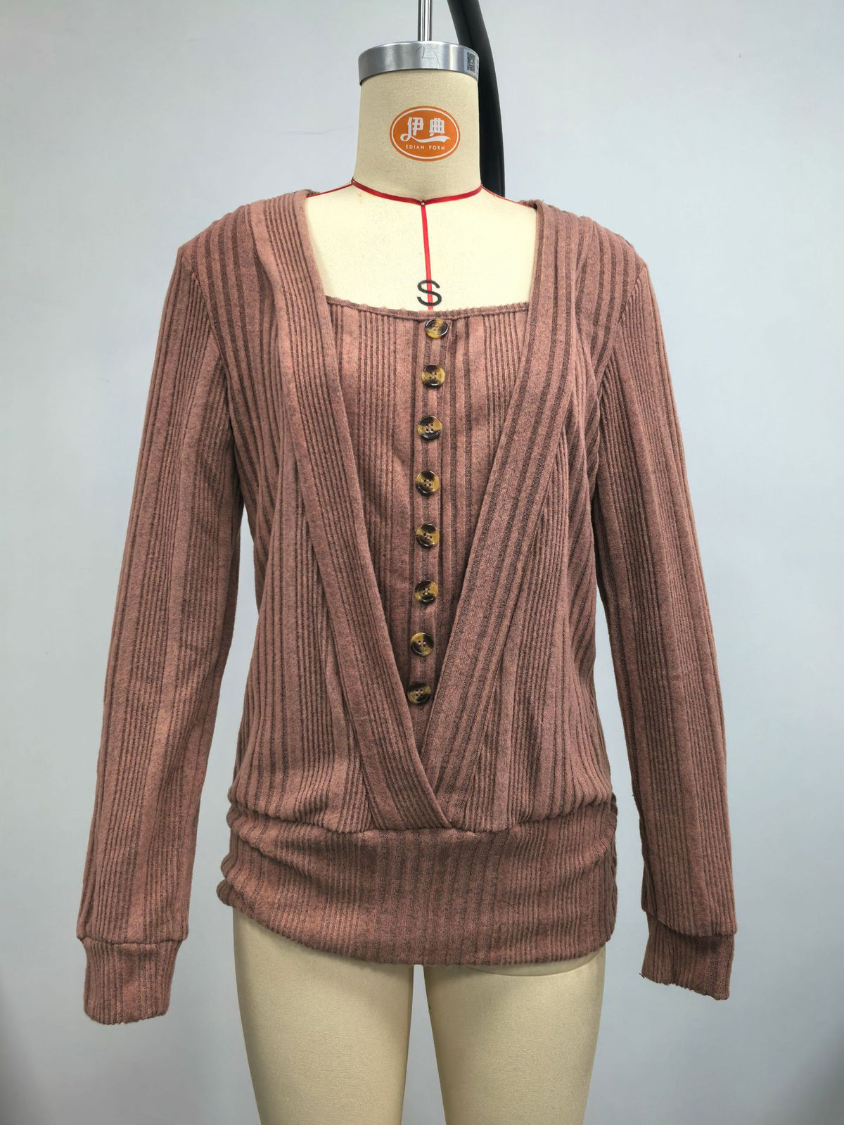Women Solid Knit Top, Spring Autumn Loose Long Sleeve Shirt With Buttons Casual Fashion Blouse