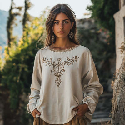 French-style Elegant Long-sleeve Loose-fitting Top For Women