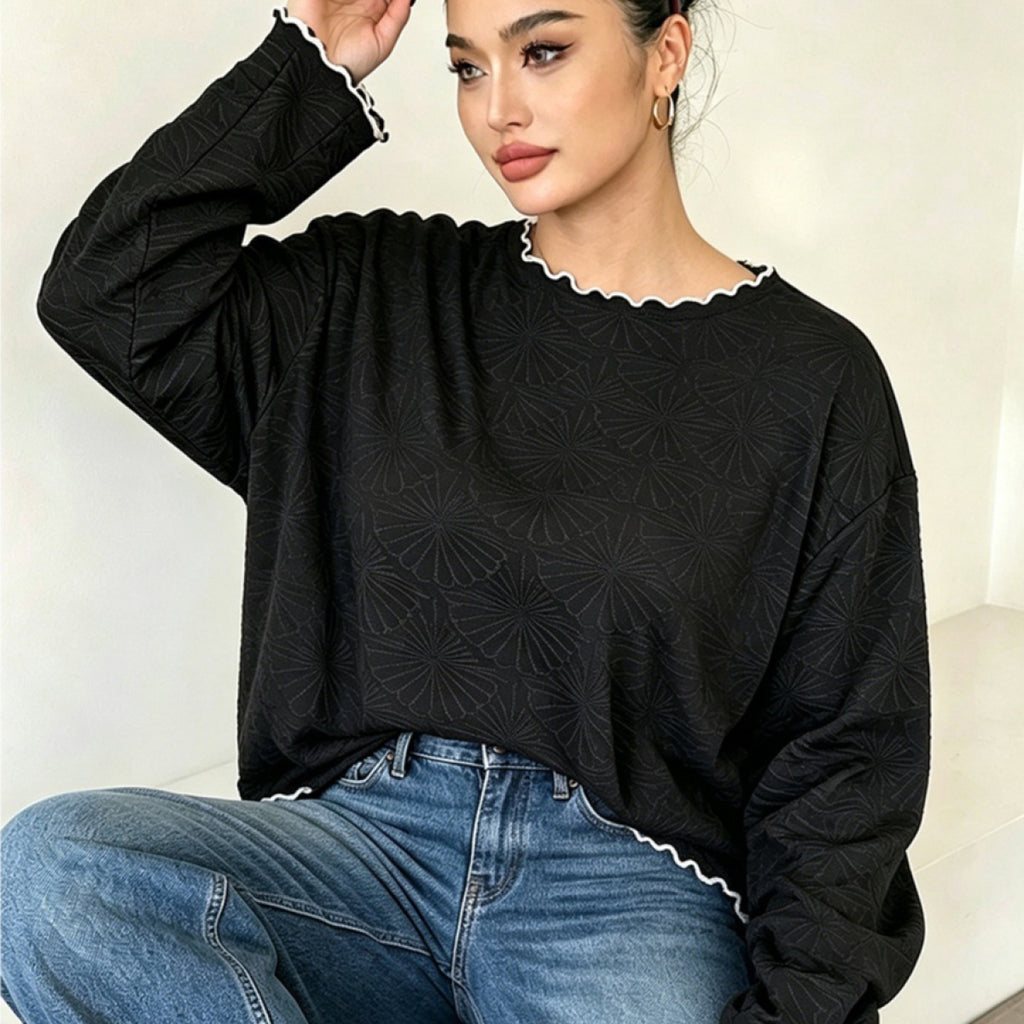 Loose-fitting Crew-neck Long-sleeve T-shirt For Women