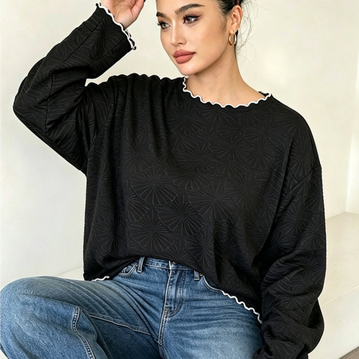 Loose-fitting Crew-neck Long-sleeve T-shirt For Women